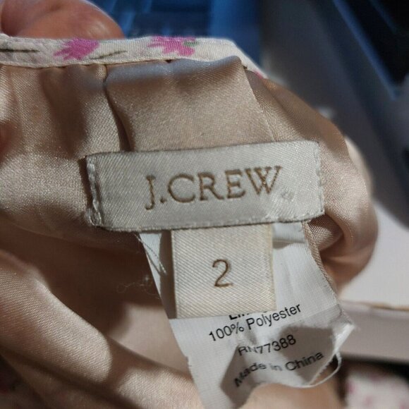 J.Crew A-line Dress Women's 2 Ivory Floral 100% Silk Short Sleeve Mini Cottage - Picture 12 of 14